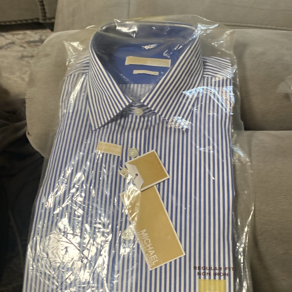 Blue and white stripes mk elegant dress shirt - Picture 9 of 10